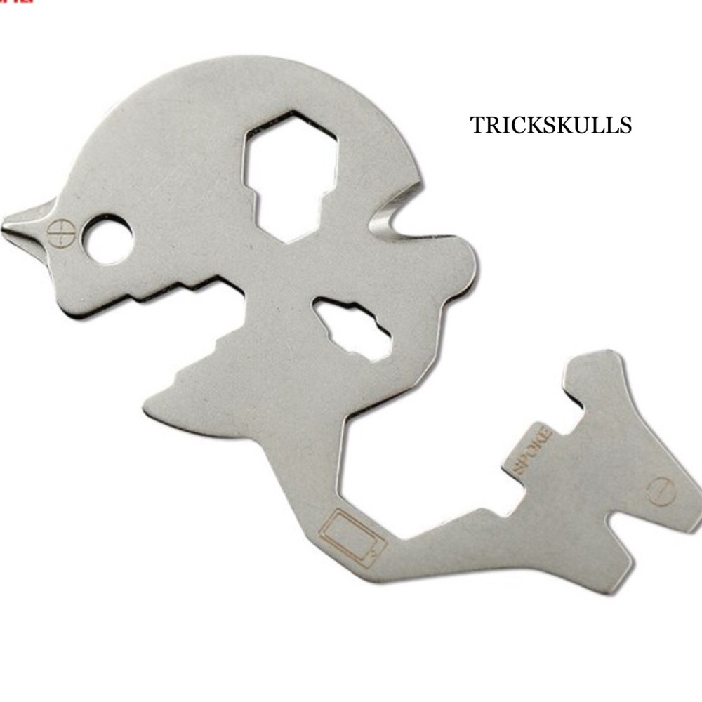 Silver Stainless Skull Dog Tag Multi-tool Utility Necklace w 20in Box Chain New!